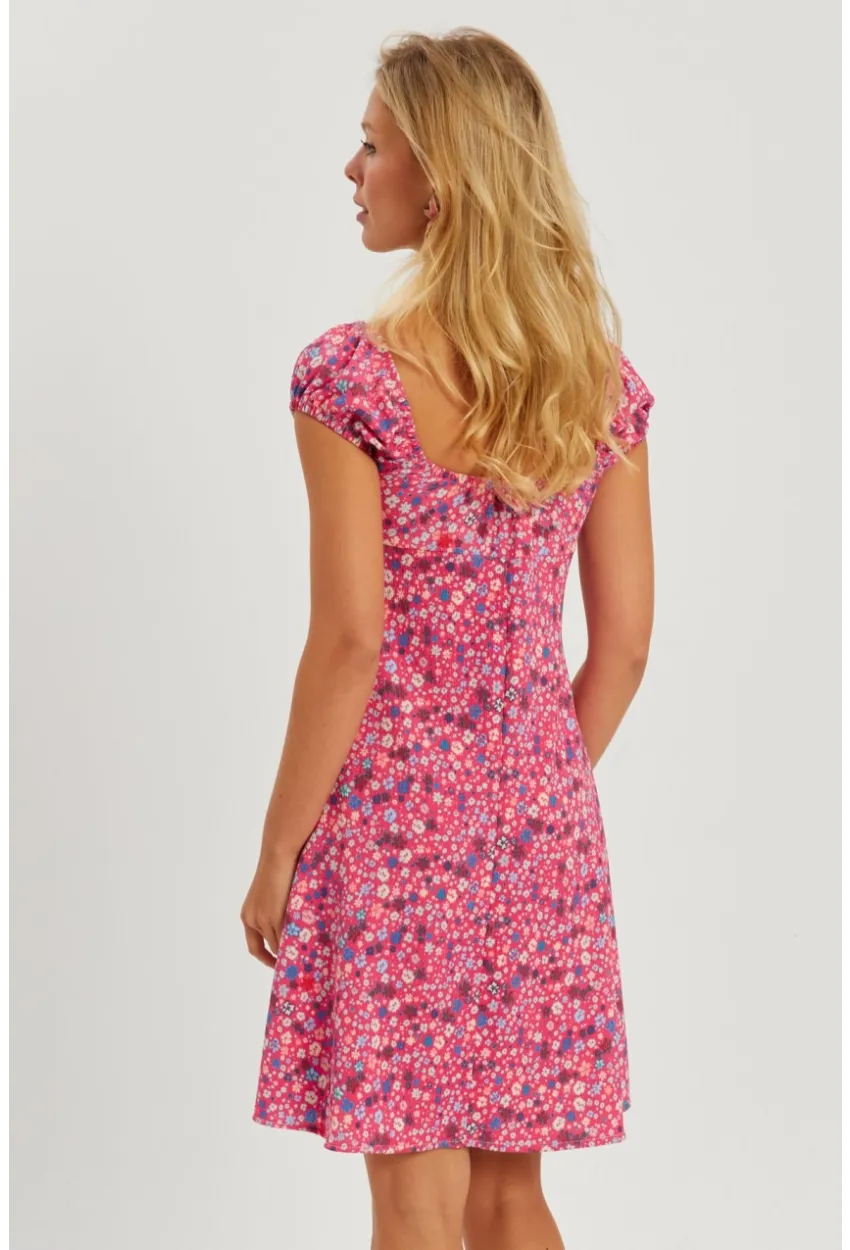 Kadın Pembe Çiçekli Mini Elbise GÇ165