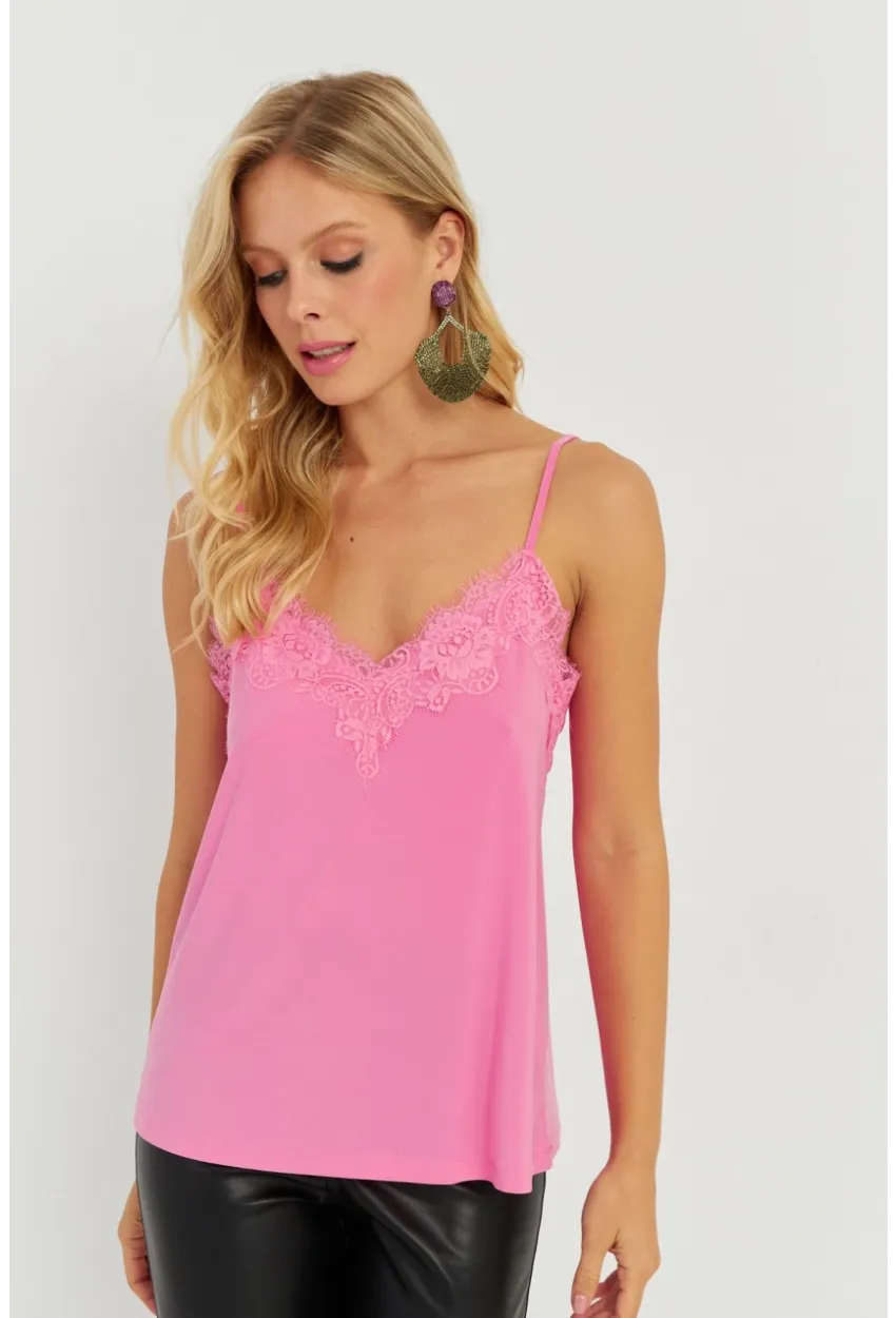 Kadın Pembe Dantel Detaylı Atlet AYD265