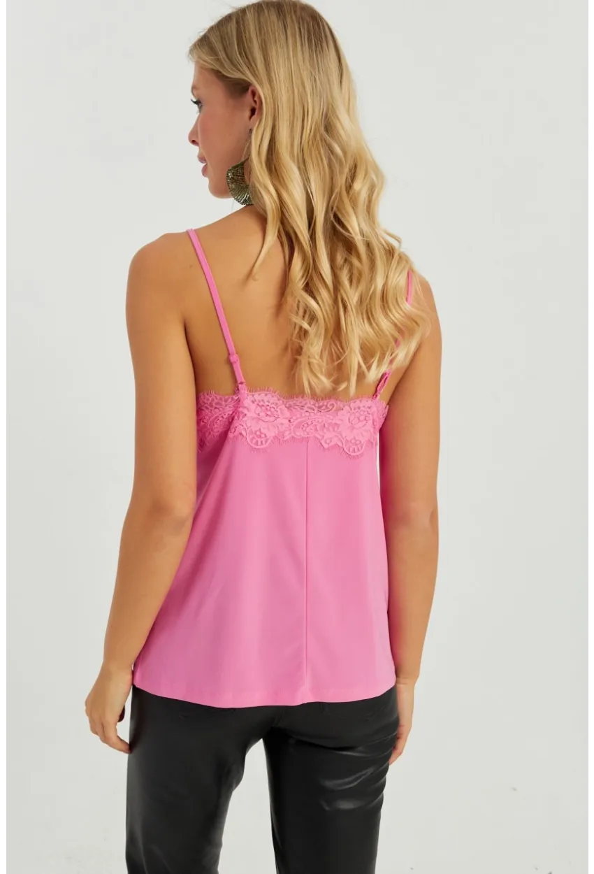 Kadın Pembe Dantel Detaylı Atlet AYD265