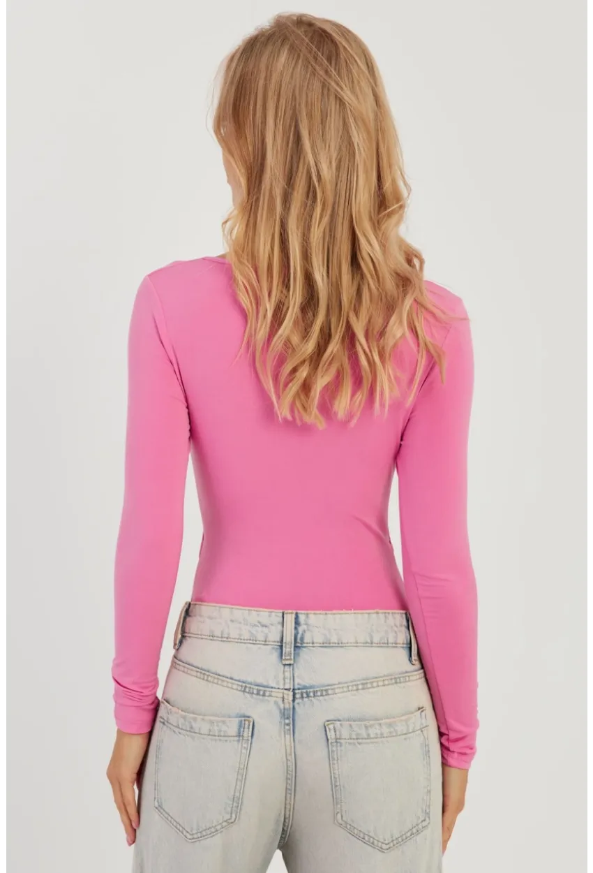 Kadın Pembe Dekolteli Çıtçıtlı Body MEN2026