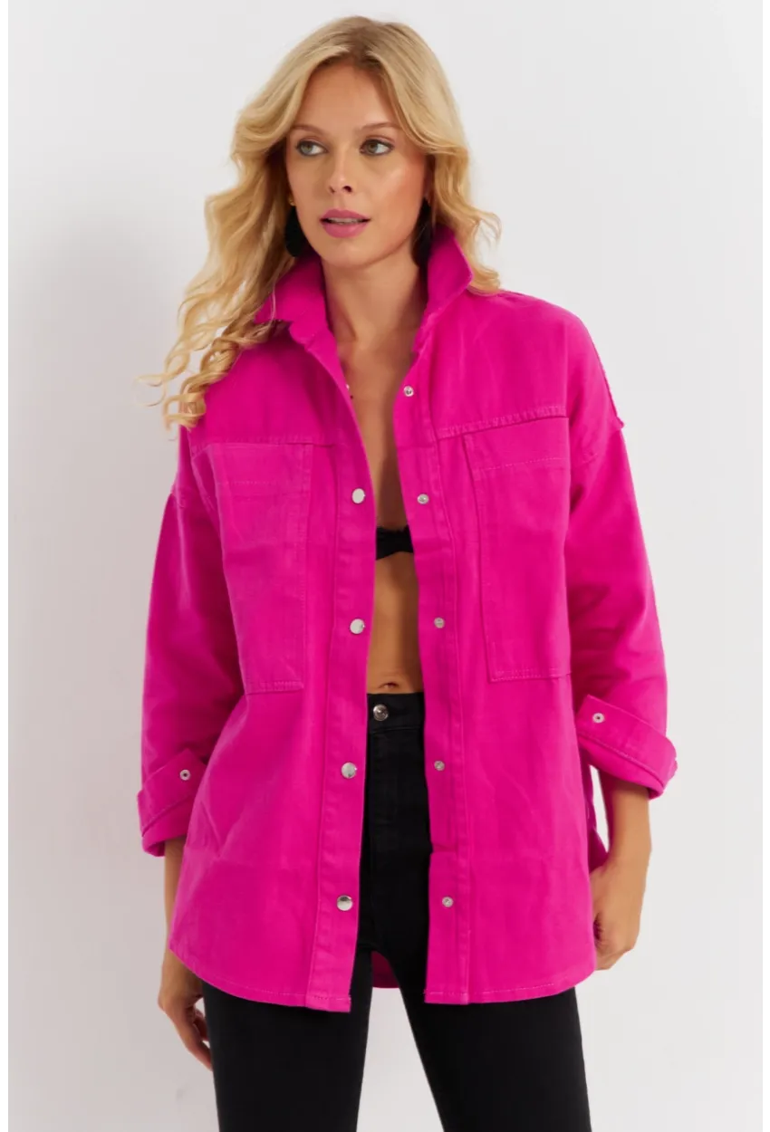 Kadın Pembe Denim Ceket İS1079