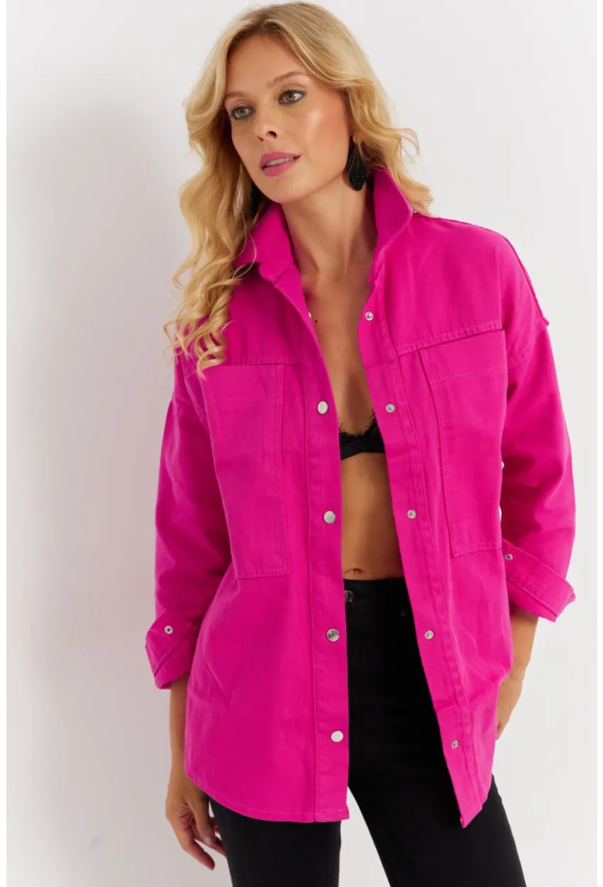 Kadın Pembe Denim Ceket İS1079