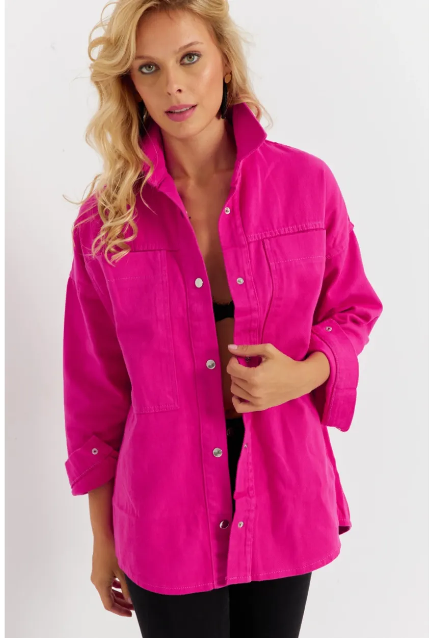 Kadın Pembe Denim Ceket İS1079
