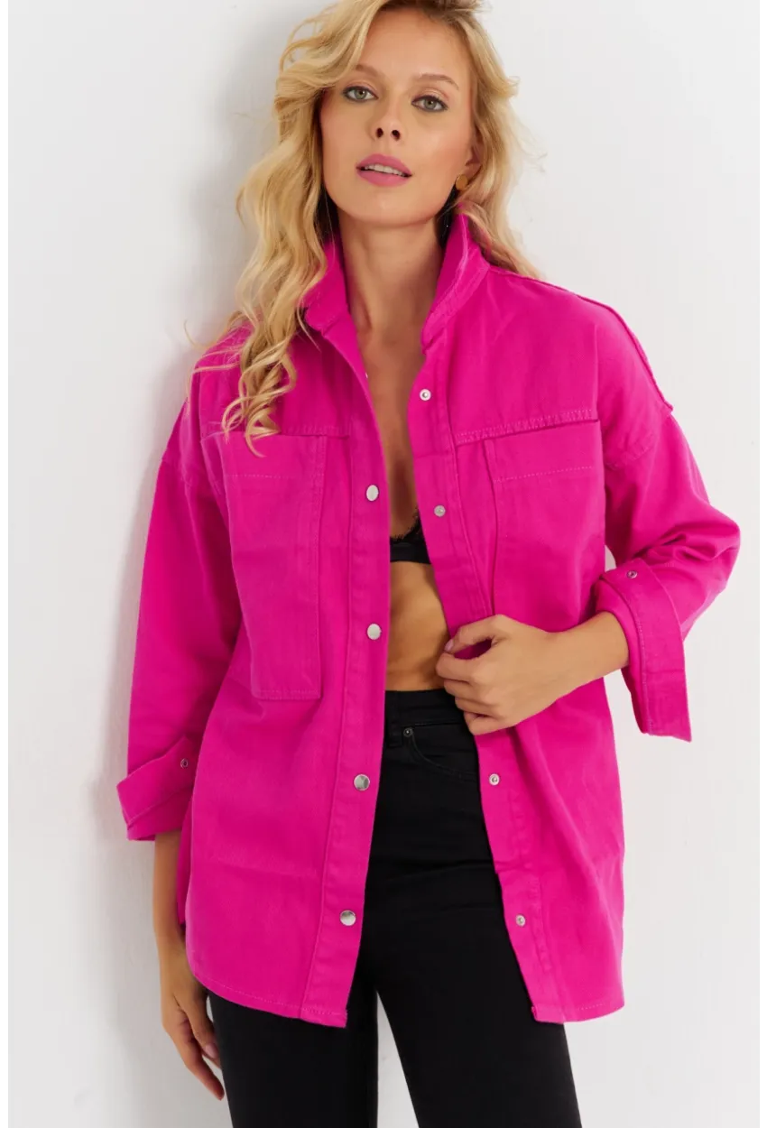 Kadın Pembe Denim Ceket İS1079