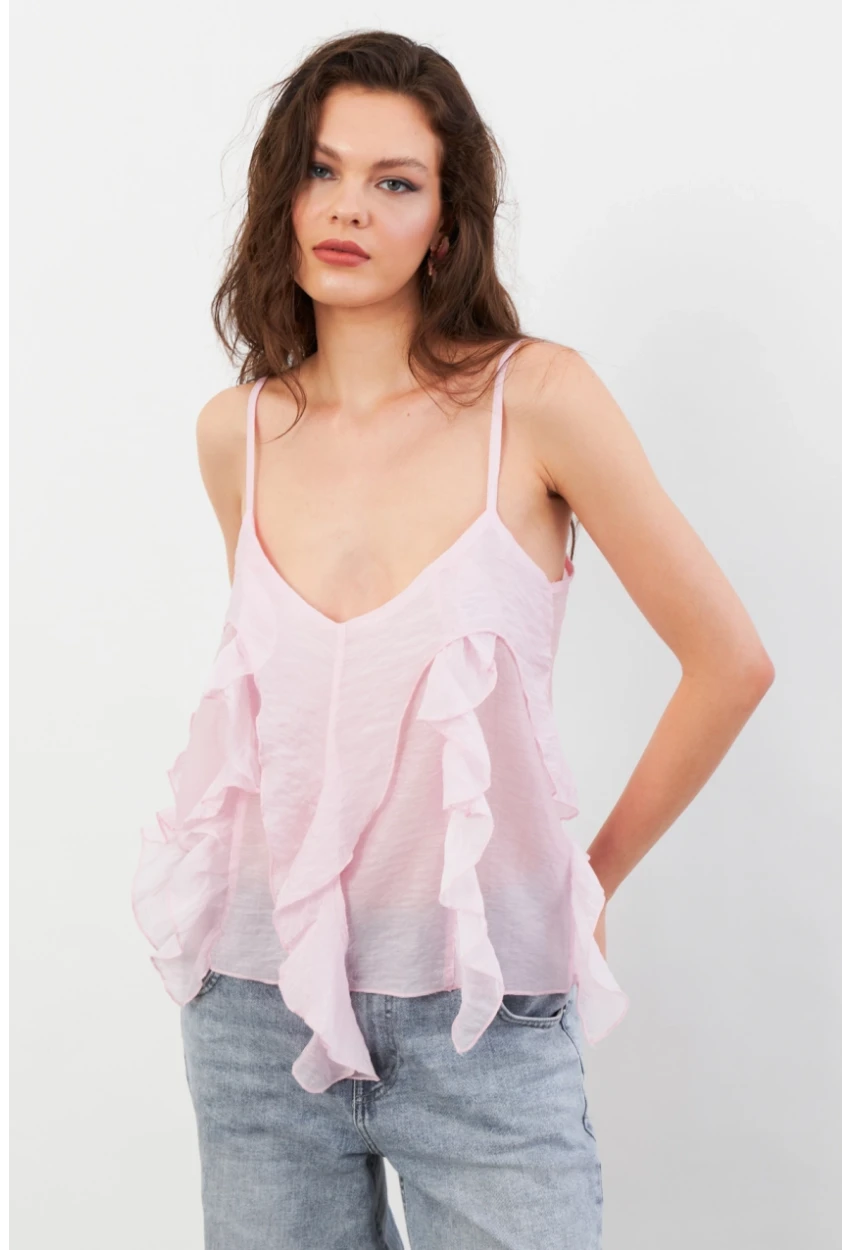 Kadın Pembe Krinkıl Bluz SOL1504