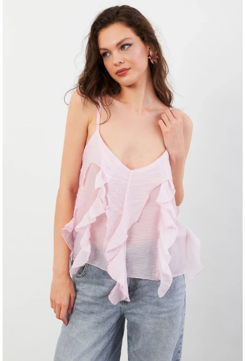 Kadın Pembe Krinkıl Bluz SOL1504