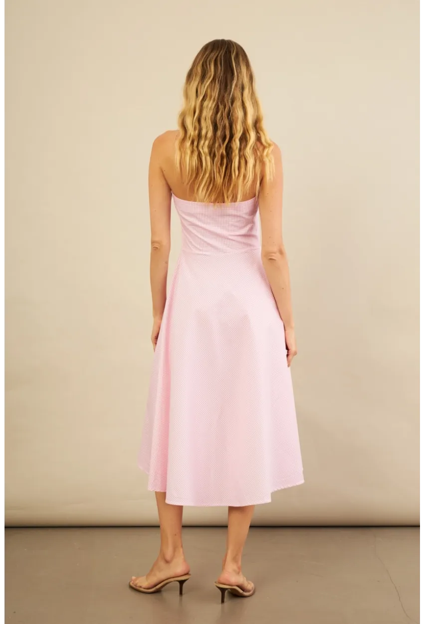 Kadın Pembe Kurdele Detaylı Ekose Gömlek Elbise PSG1014