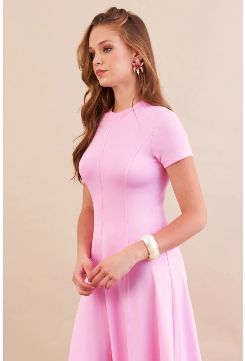 Kadın Pembe Midi Çan Elbise DMR461