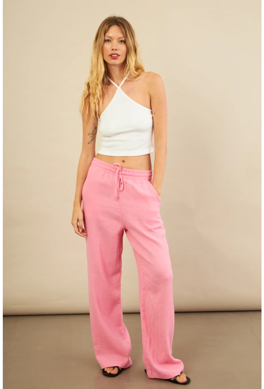 Kadın Pembe Müslin Pantolon FRO1004