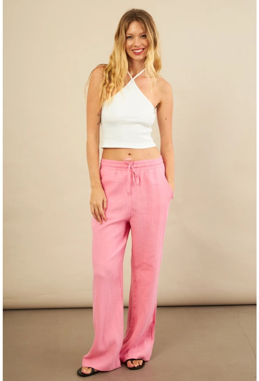 Kadın Pembe Müslin Pantolon FRO1004