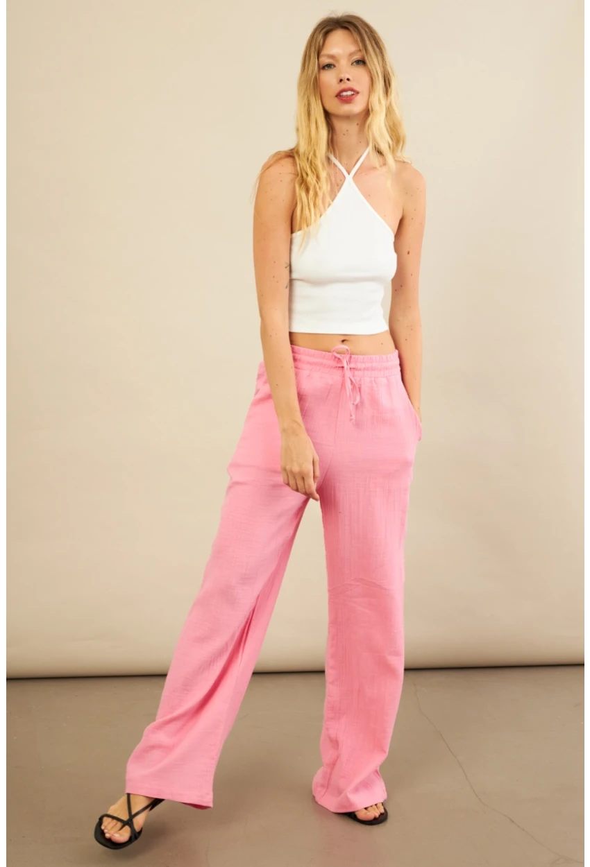 Kadın Pembe Müslin Pantolon FRO1004
