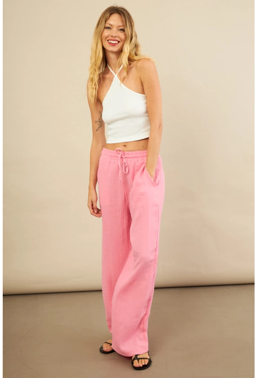 Kadın Pembe Müslin Pantolon FRO1004