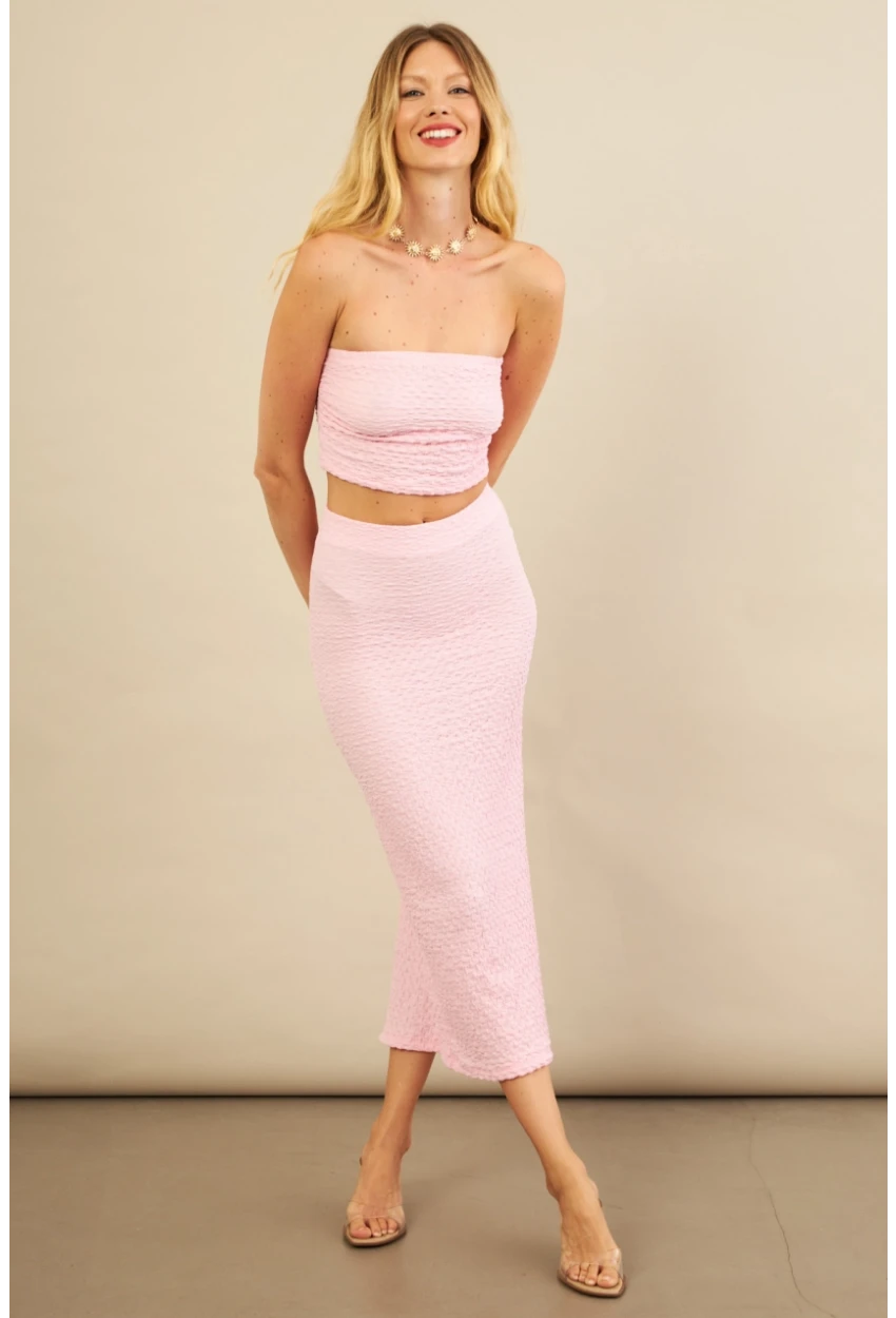 Kadın Pembe Straplez Alt Üst Bubble Takım FLU340