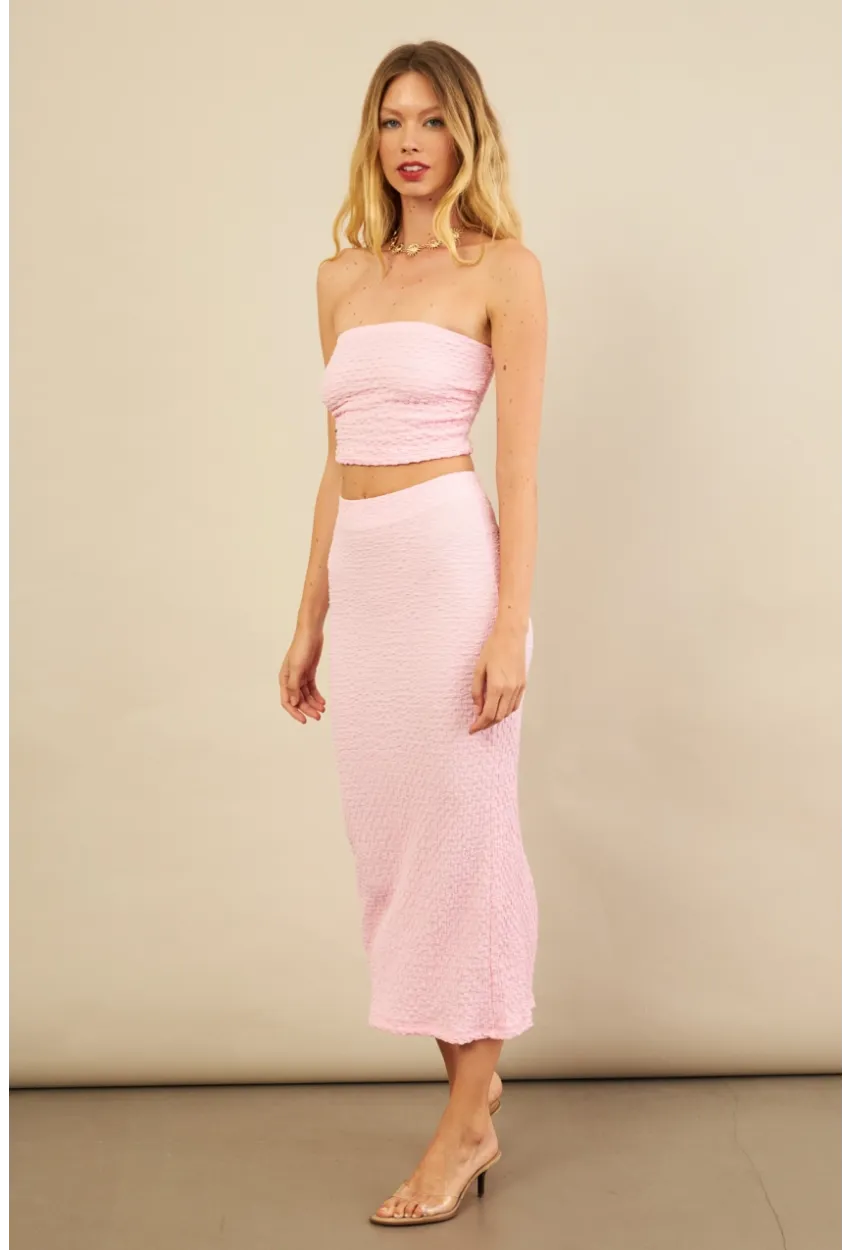 Kadın Pembe Straplez Alt Üst Bubble Takım FLU340