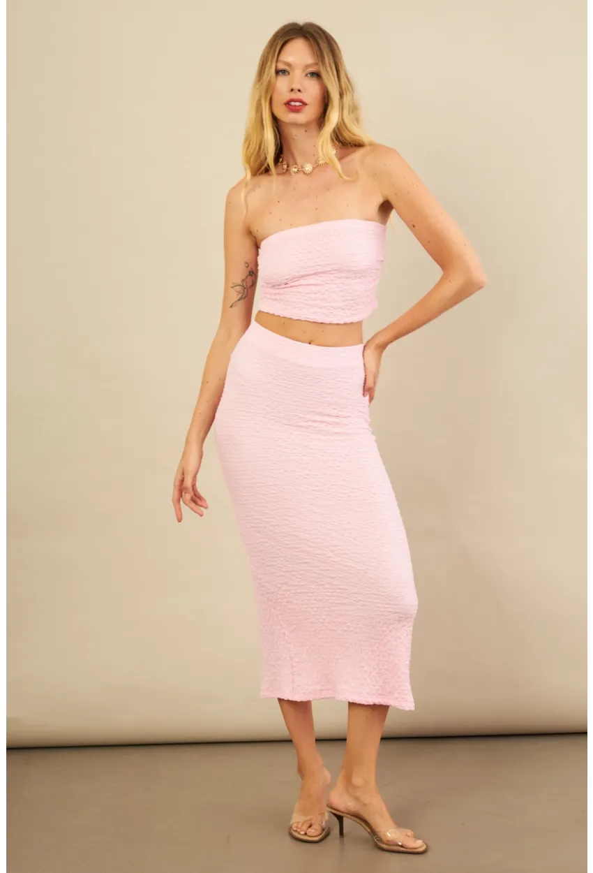 Kadın Pembe Straplez Alt Üst Bubble Takım FLU340