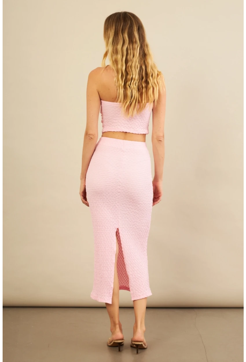 Kadın Pembe Straplez Alt Üst Bubble Takım FLU340