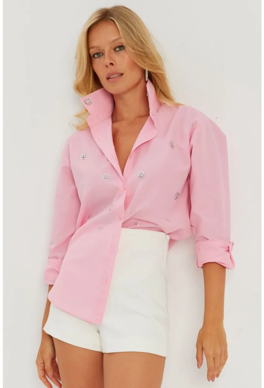 Kadın Pembe Taşlı Gömlek SF2550