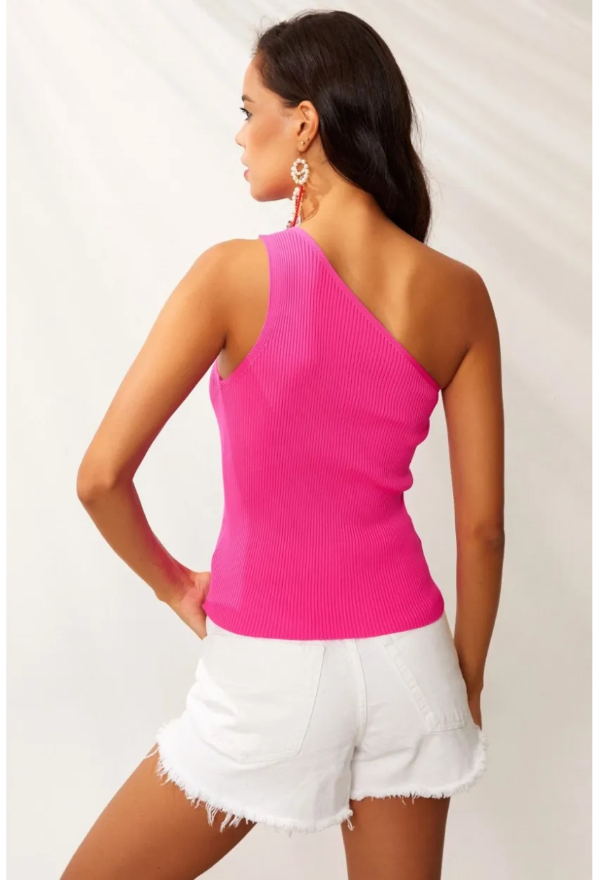 Kadın Pembe Tek Omuz Triko Bluz YV90
