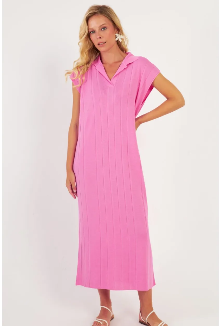 Kadın Pembe Triko Midi Elbise KZ3238