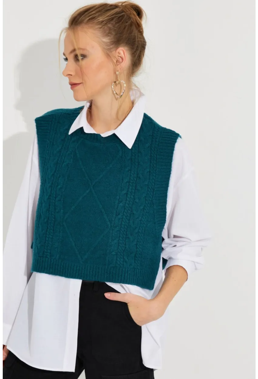 Kadın Petrol Yanları Bağlamalı Süveter YV210