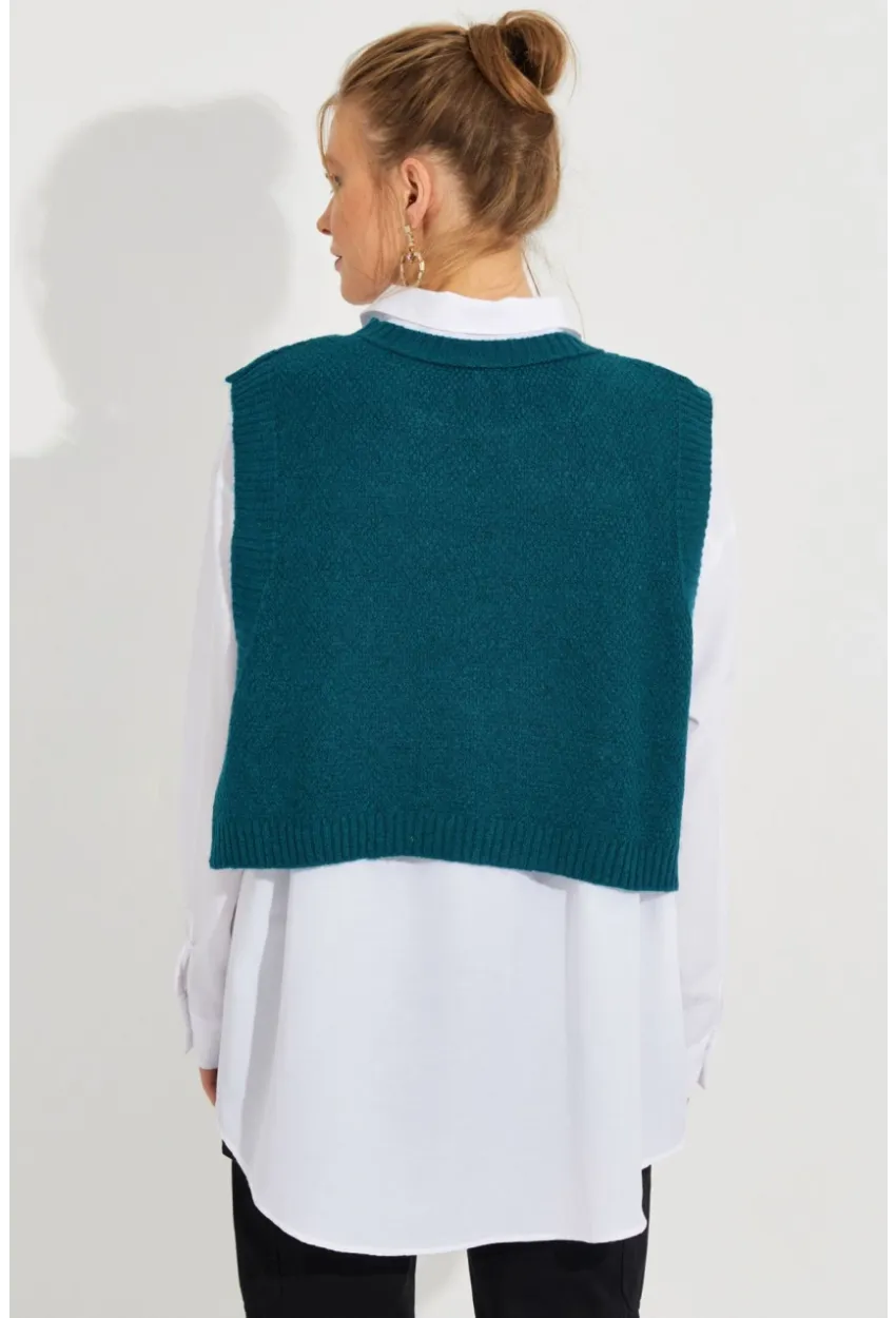 Kadın Petrol Yanları Bağlamalı Süveter YV210