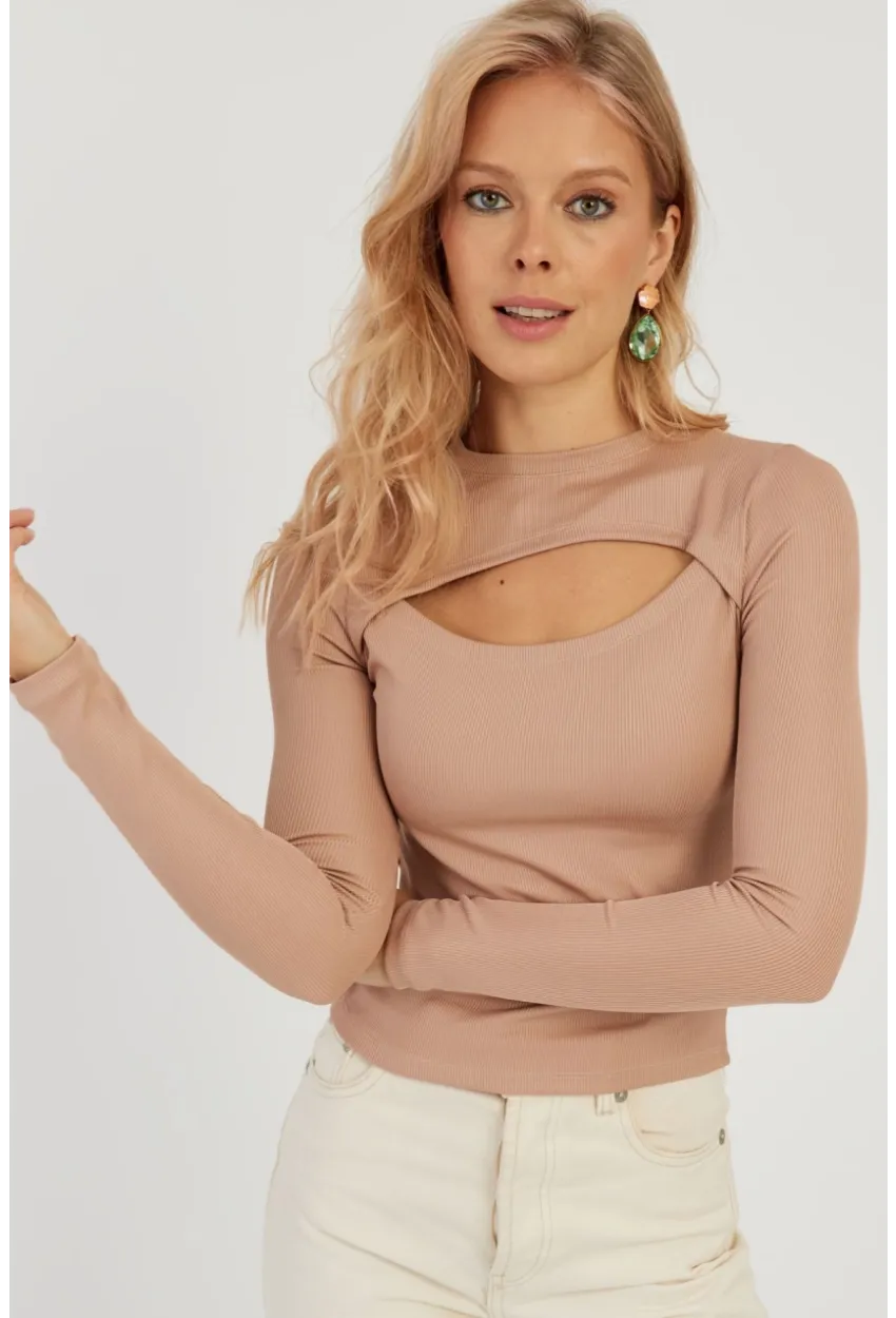 Kadın Pudra Pencereli Bluz LPP1256