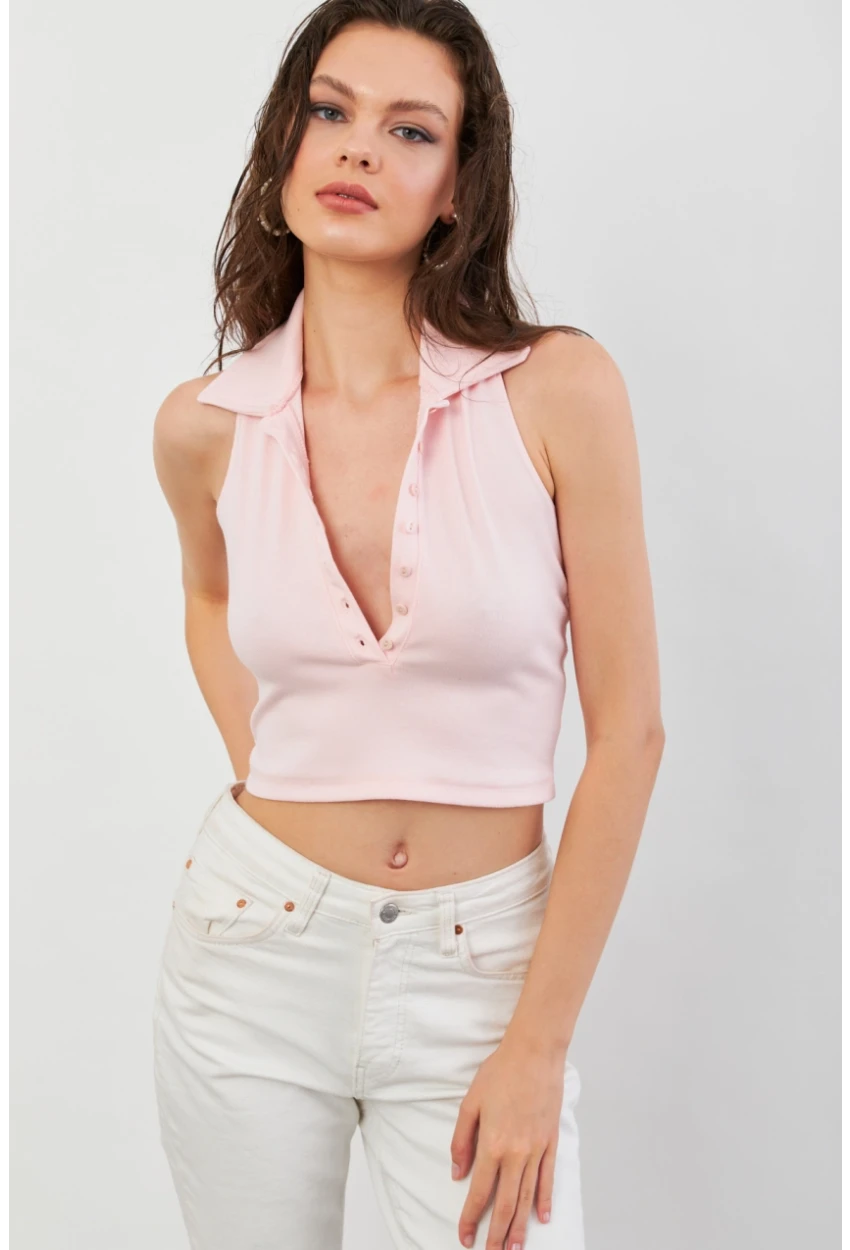 Kadın Pudra Sırtı Açık Düğmeli Bluz LPP1246-90