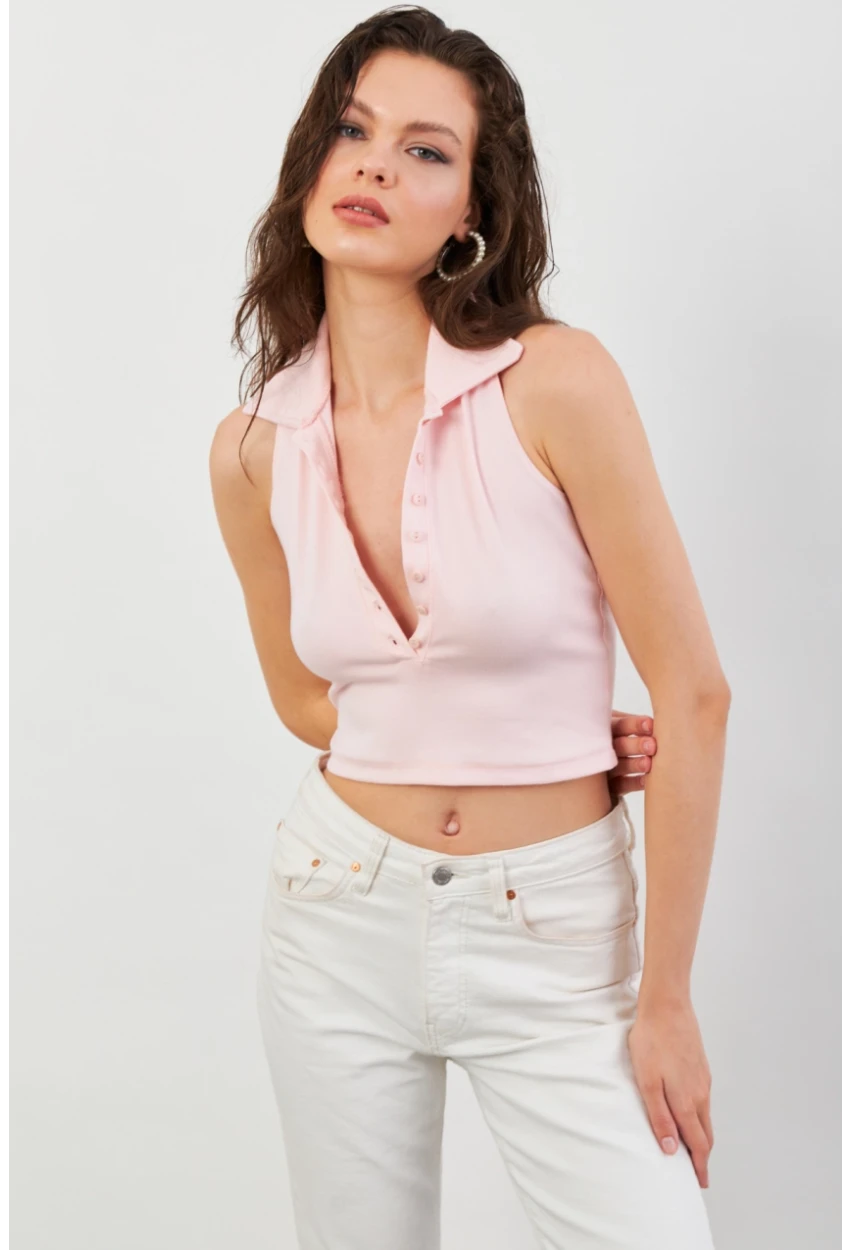 Kadın Pudra Sırtı Açık Düğmeli Bluz LPP1246-90