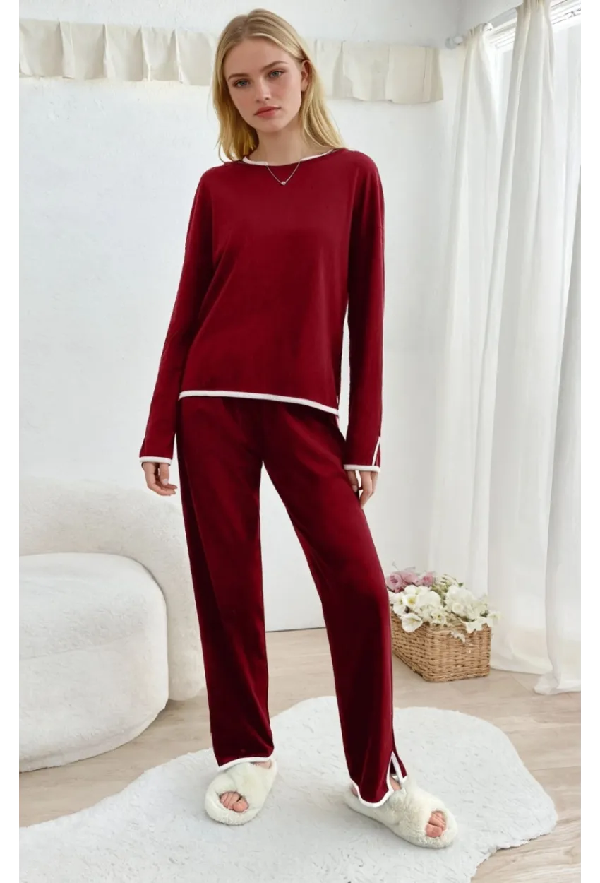 Kadın Relax Fit Süprem Pijama Takım Bordo