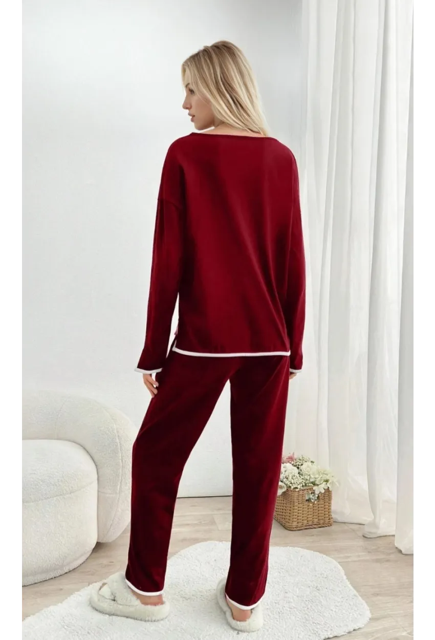 Kadın Relax Fit Süprem Pijama Takım Bordo