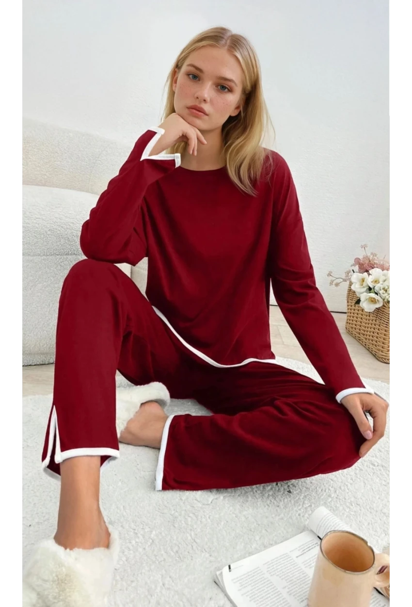 Kadın Relax Fit Süprem Pijama Takım Bordo