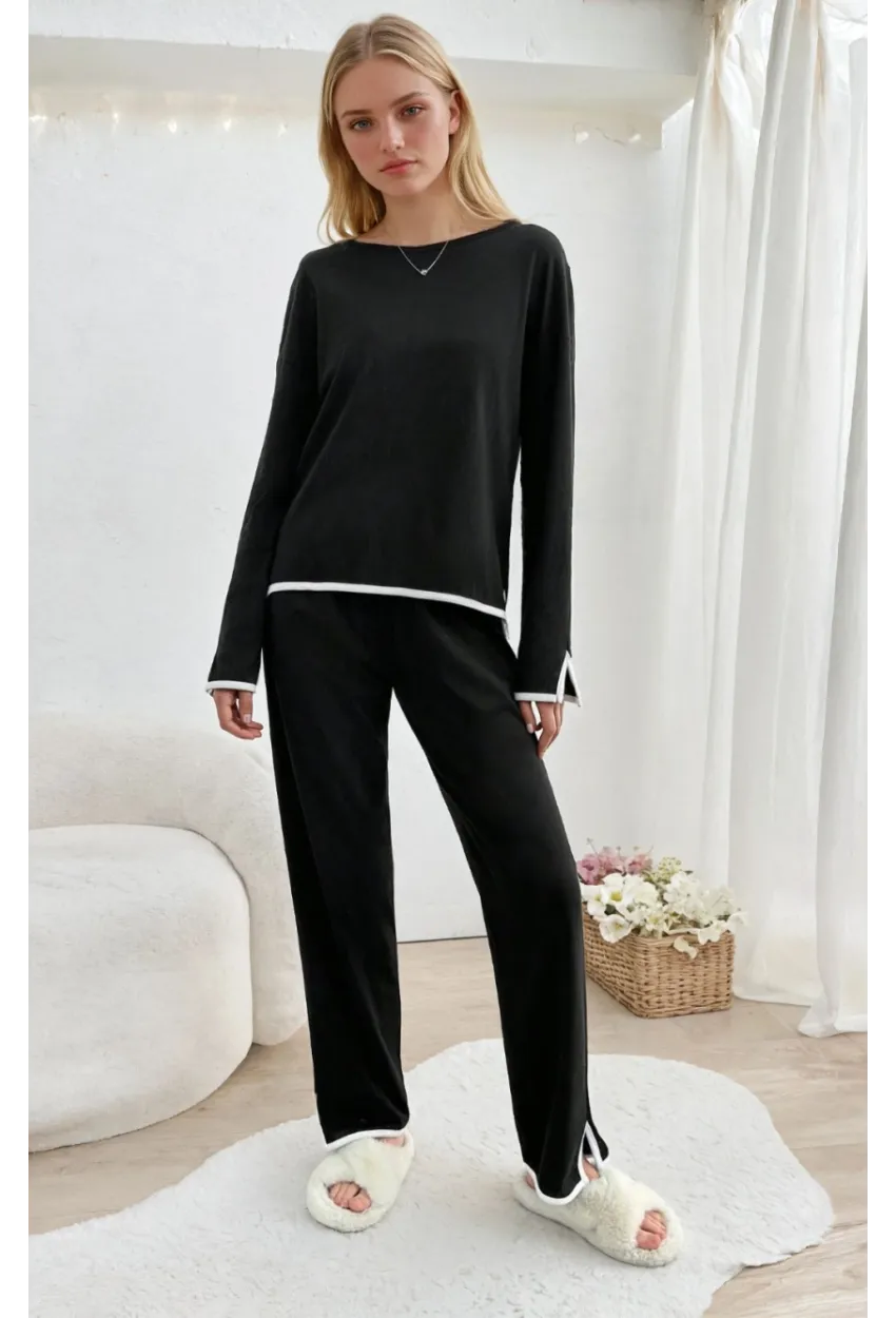 Kadın Relax Fit Süprem Pijama Takım Siyah