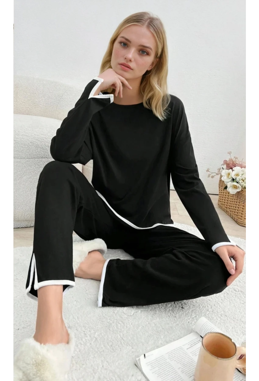 Kadın Relax Fit Süprem Pijama Takım Siyah