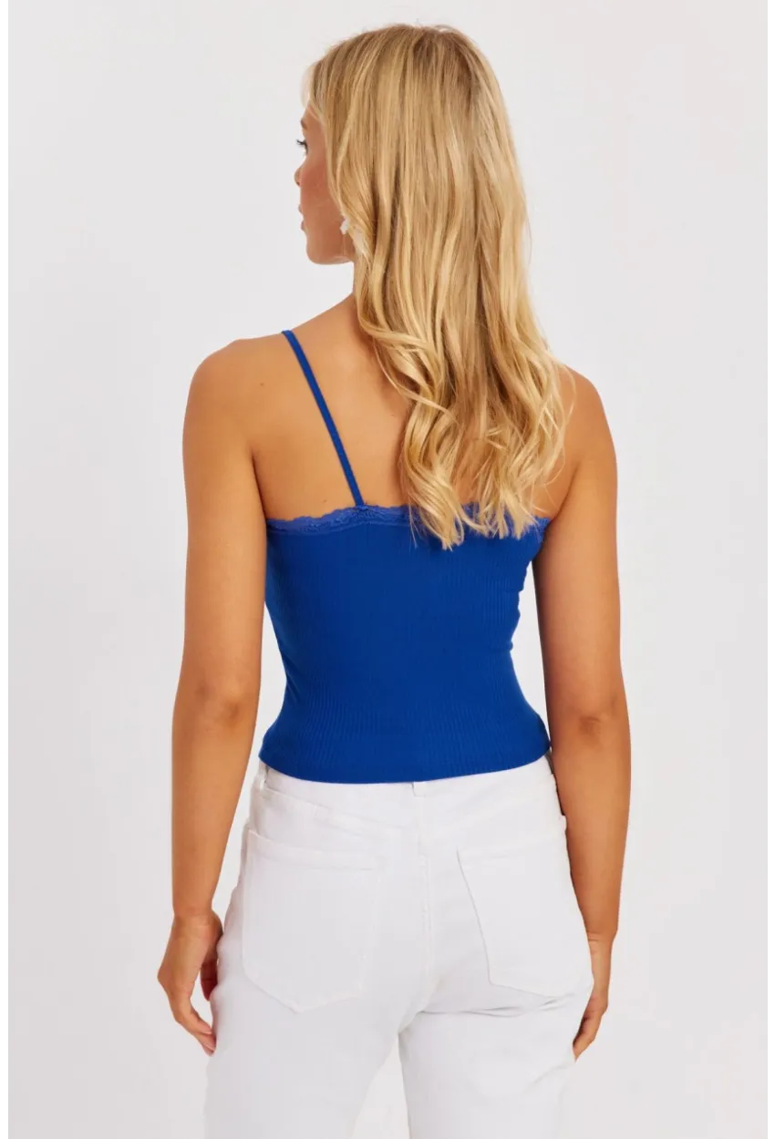 Kadın Saks Askılı Dantelli Bluz MK03-90