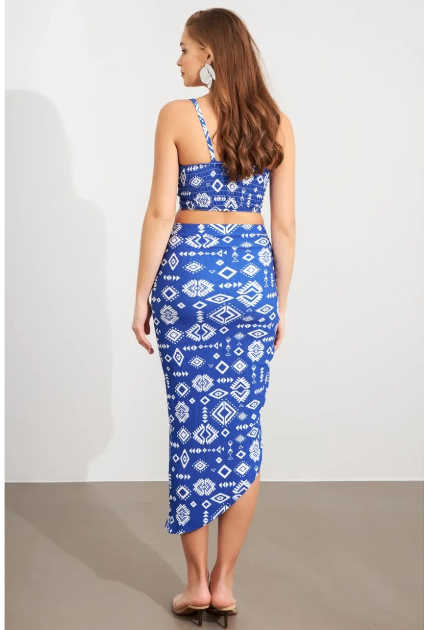 Kadın Saks Büzülebilir Etekli Takım LİT1048