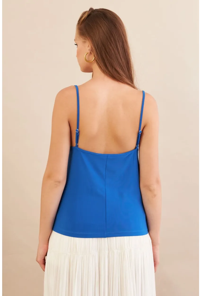 Kadın Saks Degaje Yaka Bluz LPP1286-90