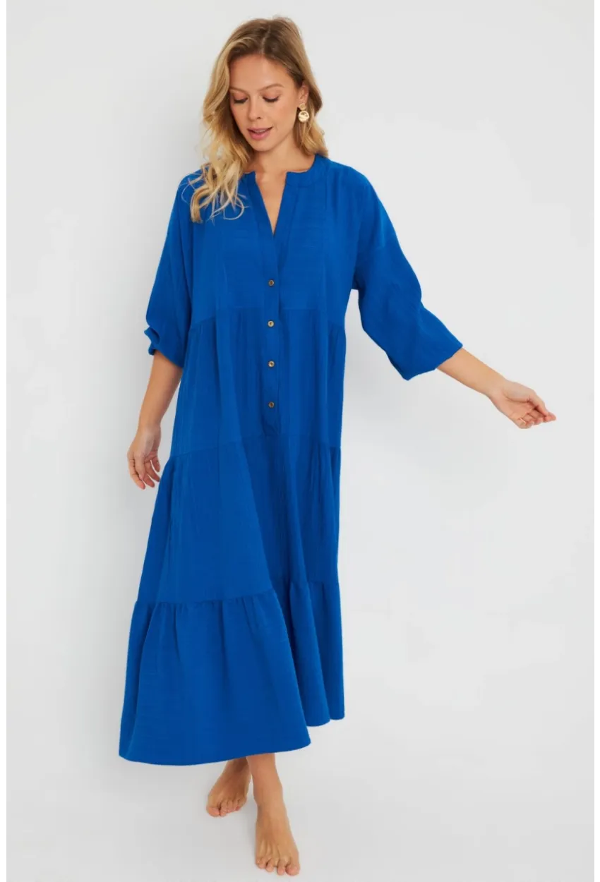 Kadın Saks Salaş Midi Elbise MQ982