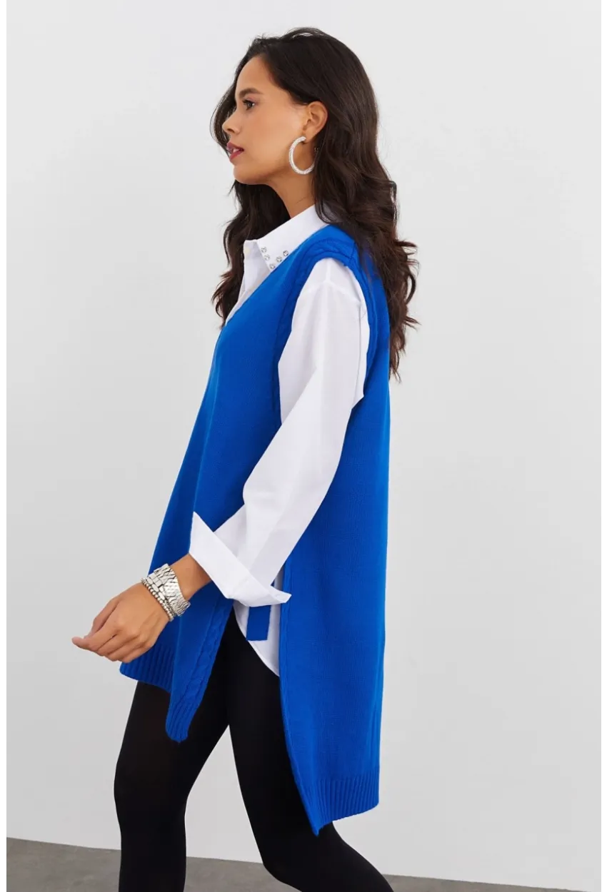 Kadın Saks Triko Süveter YV103