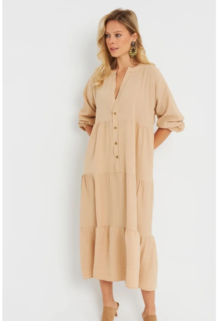 Kadın Salaş Midi Elbise Camel Q982