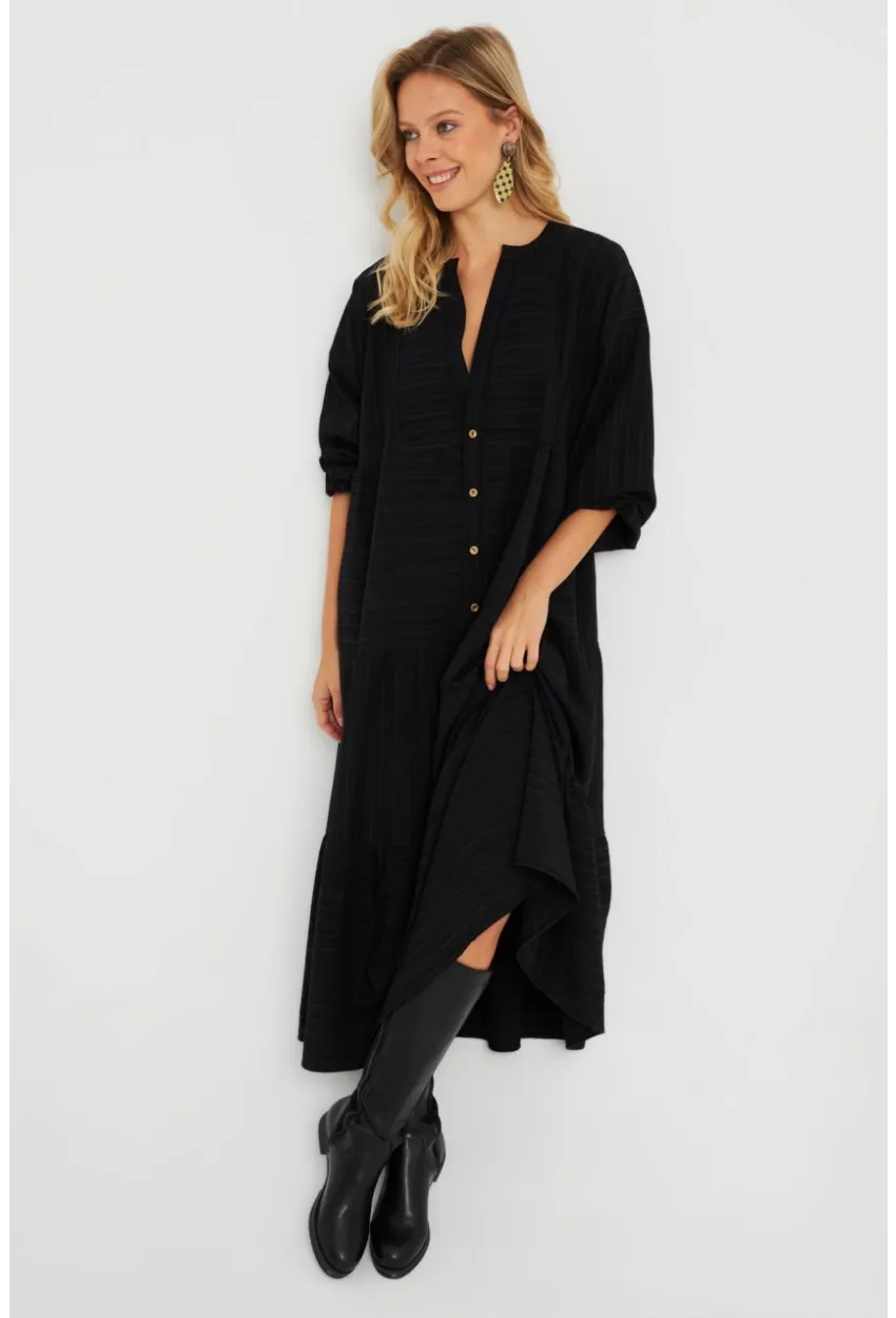 Kadın Salaş Midi Elbise Siyah Q982