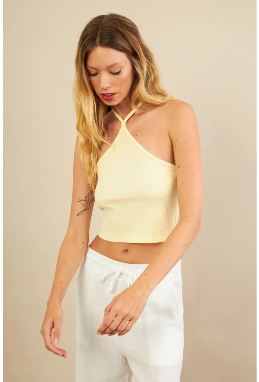 Kadın Sarı Boncuk Detaylı Sırtı Açık Bluz LPP1245-90