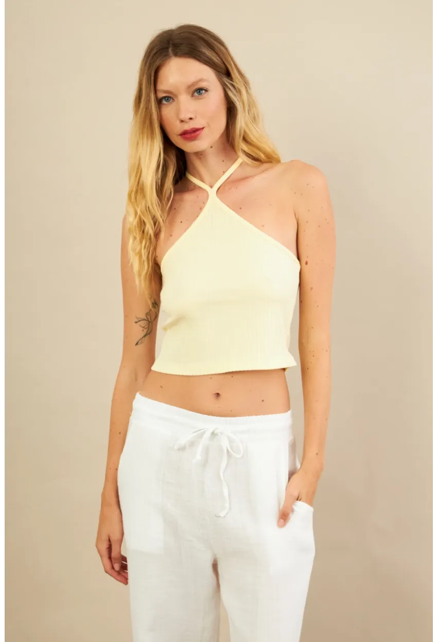 Kadın Sarı Boncuk Detaylı Sırtı Açık Bluz LPP1245-90