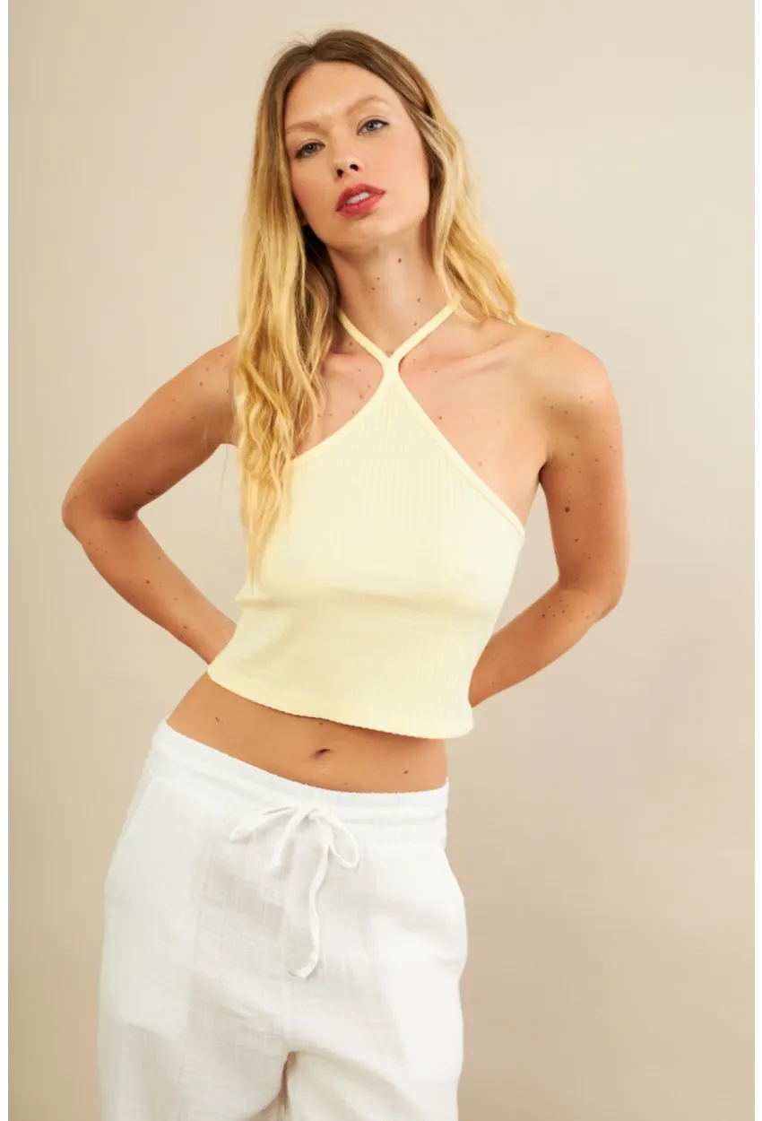 Kadın Sarı Boncuk Detaylı Sırtı Açık Bluz LPP1245-90