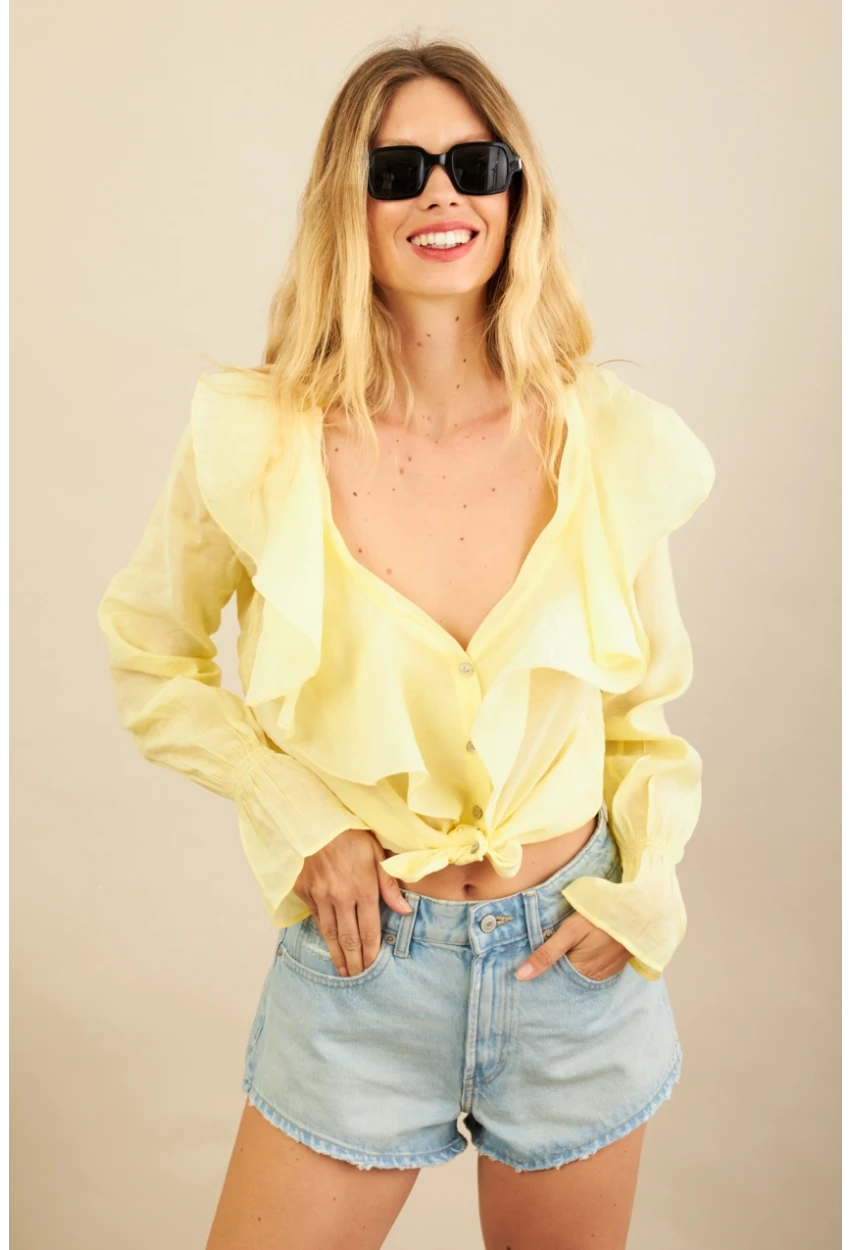 Kadın Sarı Fırfırlı Gömlek DMR487