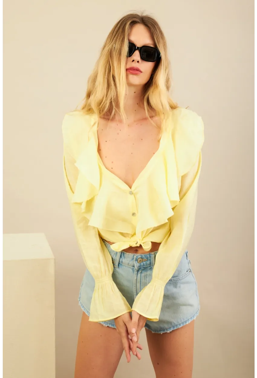 Kadın Sarı Fırfırlı Gömlek DMR487