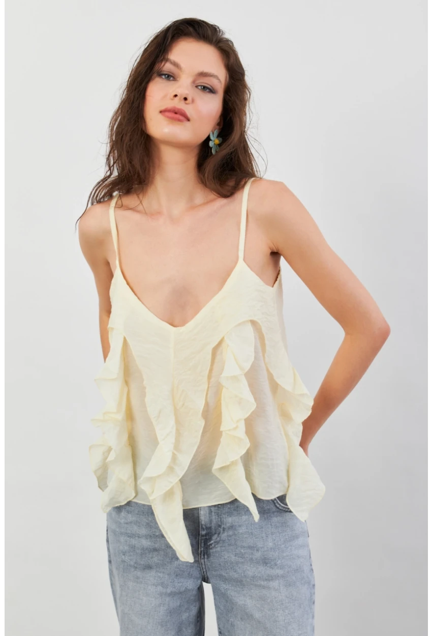 Kadın Sarı Krinkıl Bluz SOL1504
