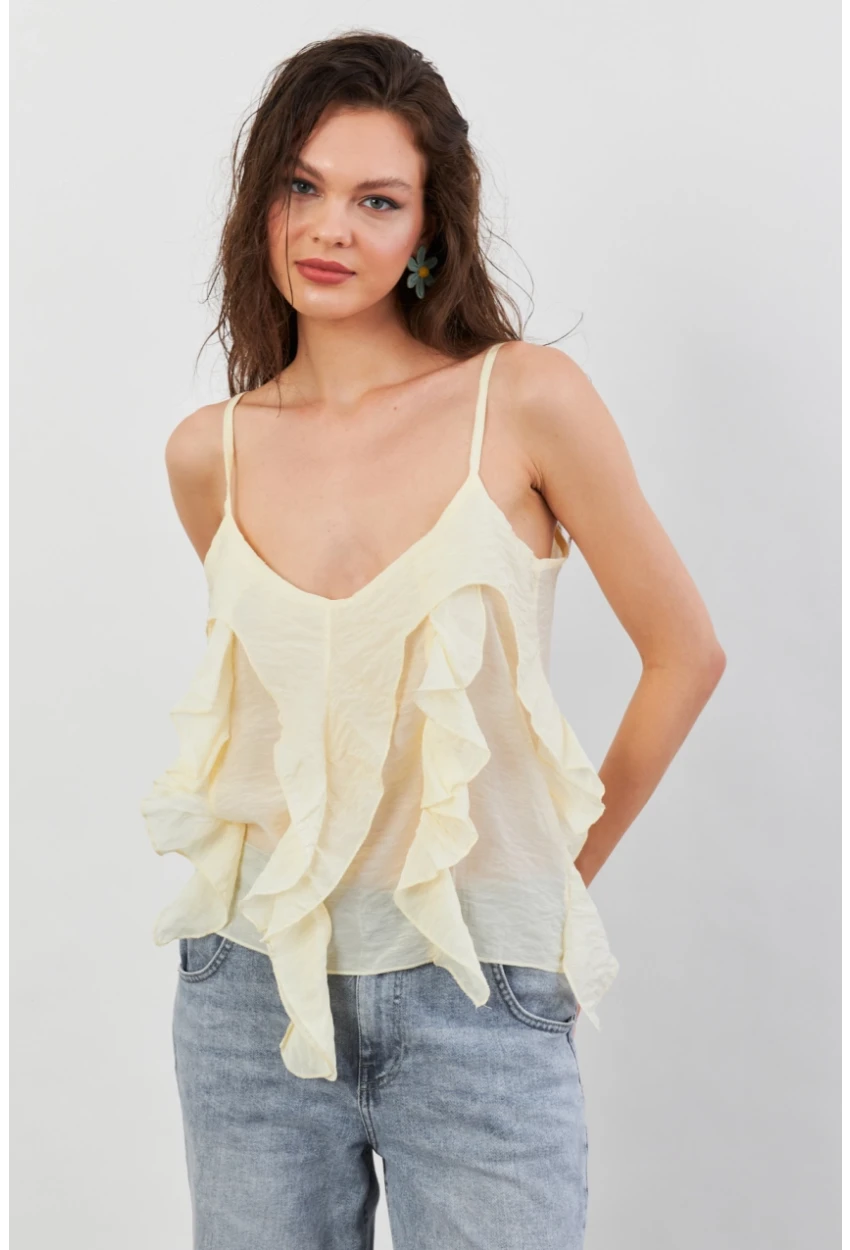Kadın Sarı Krinkıl Bluz SOL1504