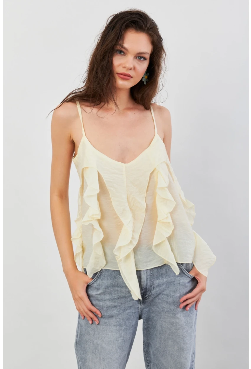 Kadın Sarı Krinkıl Bluz SOL1504