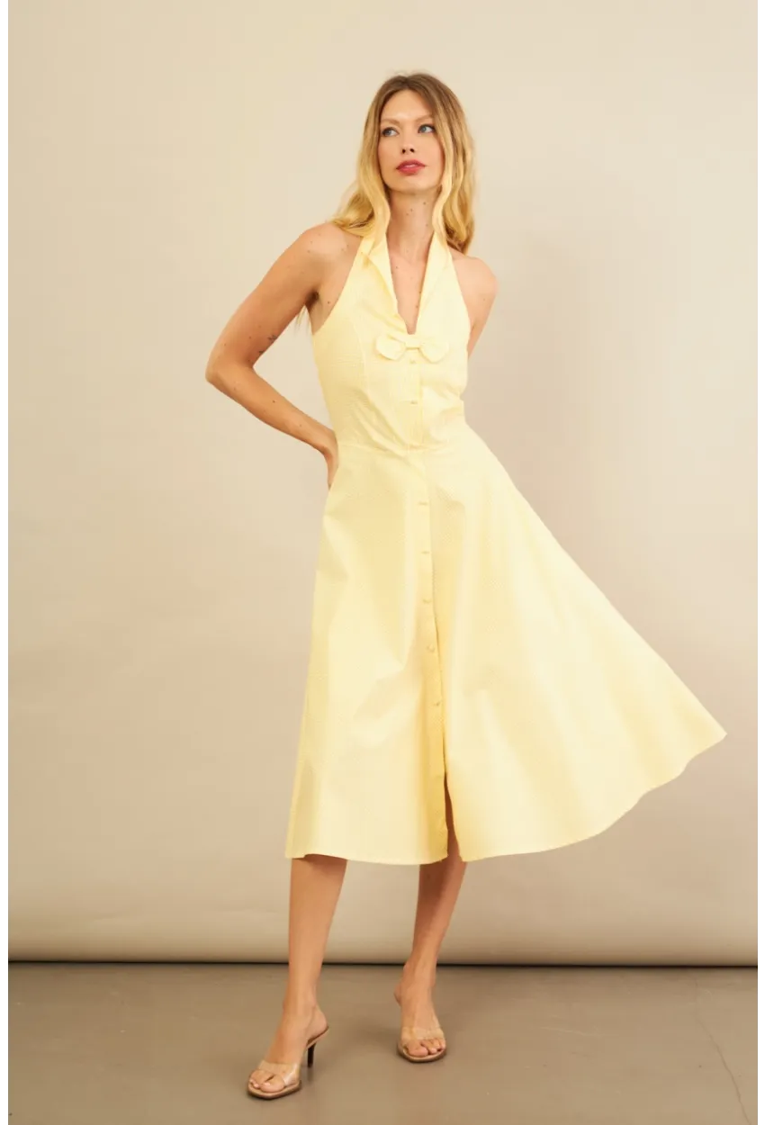 Kadın Sarı Kurdele Detaylı Ekose Gömlek Elbise PSG1014