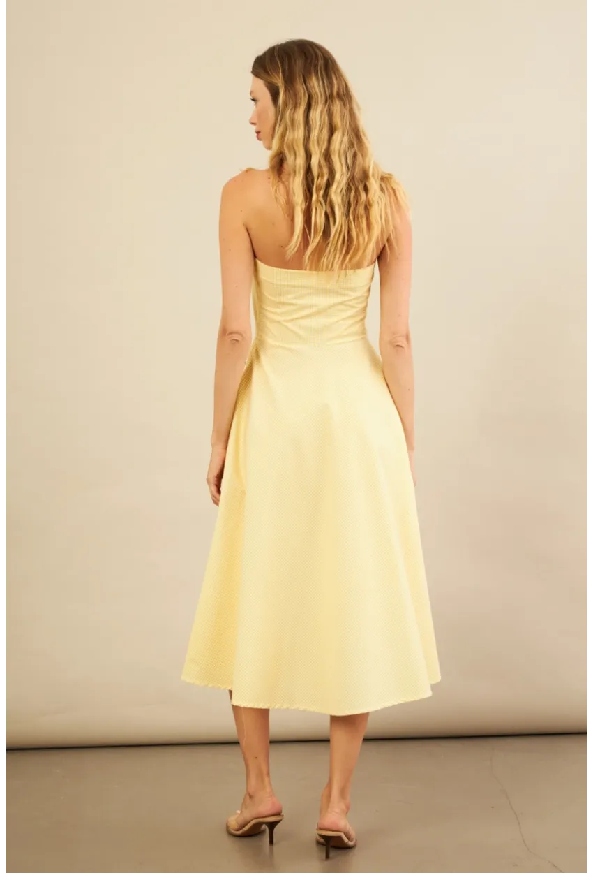 Kadın Sarı Kurdele Detaylı Ekose Gömlek Elbise PSG1014